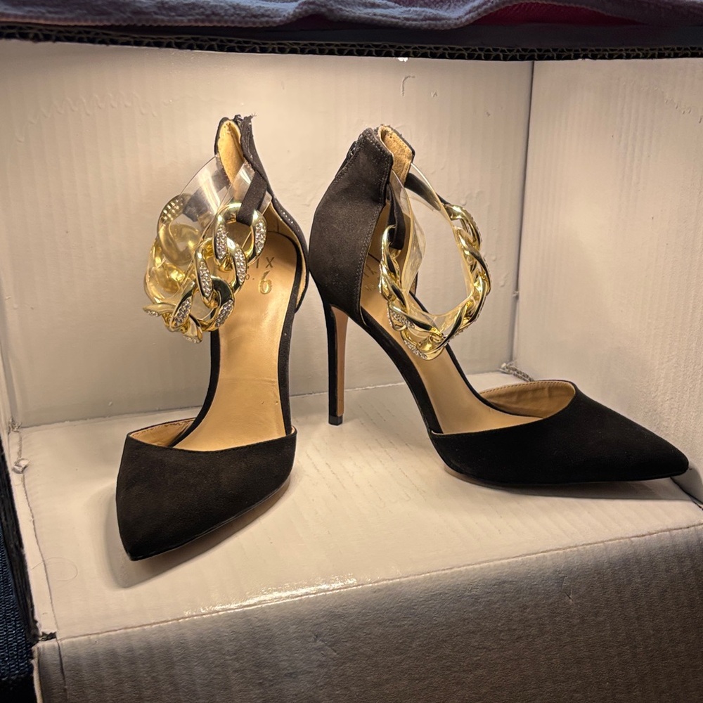 Mix No. 6 Black Heels with Gold Chain Detail